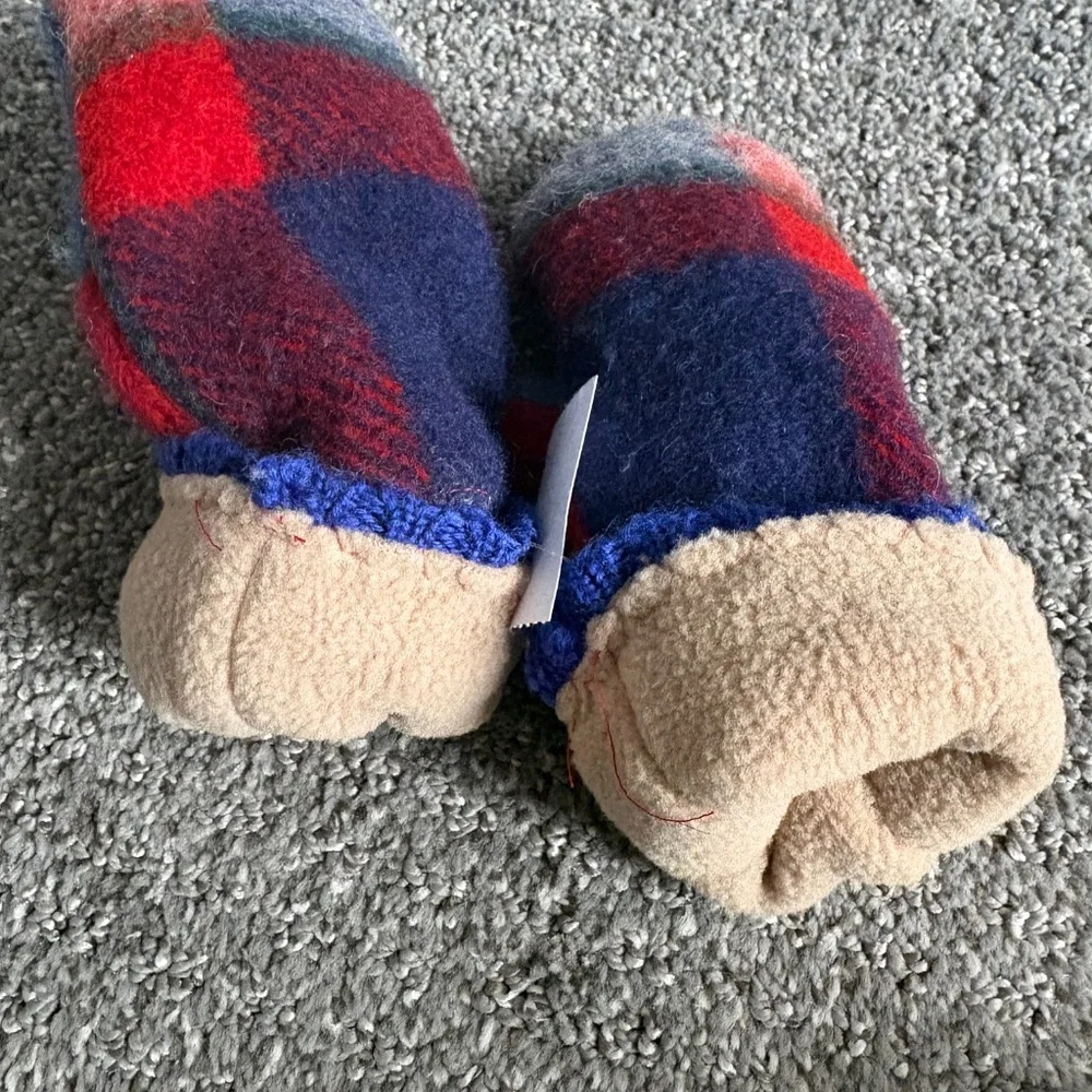 Children’s mittens, wool sweater  outer, fleece inner